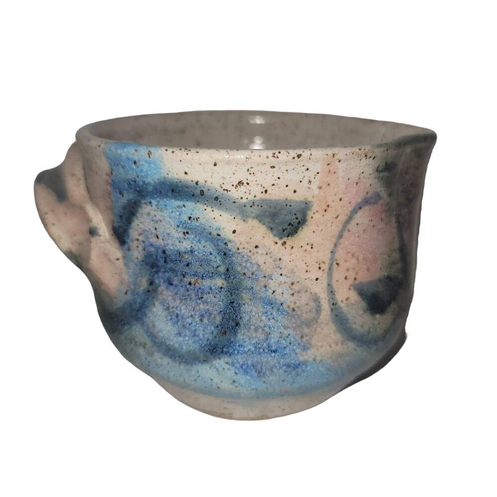 Handmade Signed Stoneware glaze Pottery Pink Blue Pitcher Jug Handle and Spout